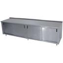 Stainless Steel 5 inch Splash Enclosed Base Work Table With Slide Door and Midshelf, 30X108 inch.