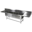John Boos 16 Gauge Stainless Steel Three Bowl Sink with 30 inch Left and Right Drainboard, 117 1/4 x 29 1/2 inch.