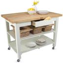 John Boos Cream Finish Black Base Maple Classic Country Work Table with Casters Drawer and Two Shelves, 48 x 30 x 1.75 inch.