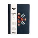 Denik College Rule Embroidered Vegan-Suede Layflat Hardbound Journal with Dark Blue Cover, 72 Sheets