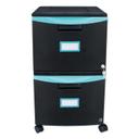 Storex Black Teal Two Drawer Mobile Filing Cabinet, 14.75 x 18.25 x 26 inch
