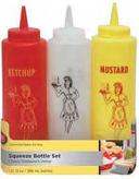 Tablecraft 3-Piece Nostalgia Squeeze Bottle Set -- 12 per case