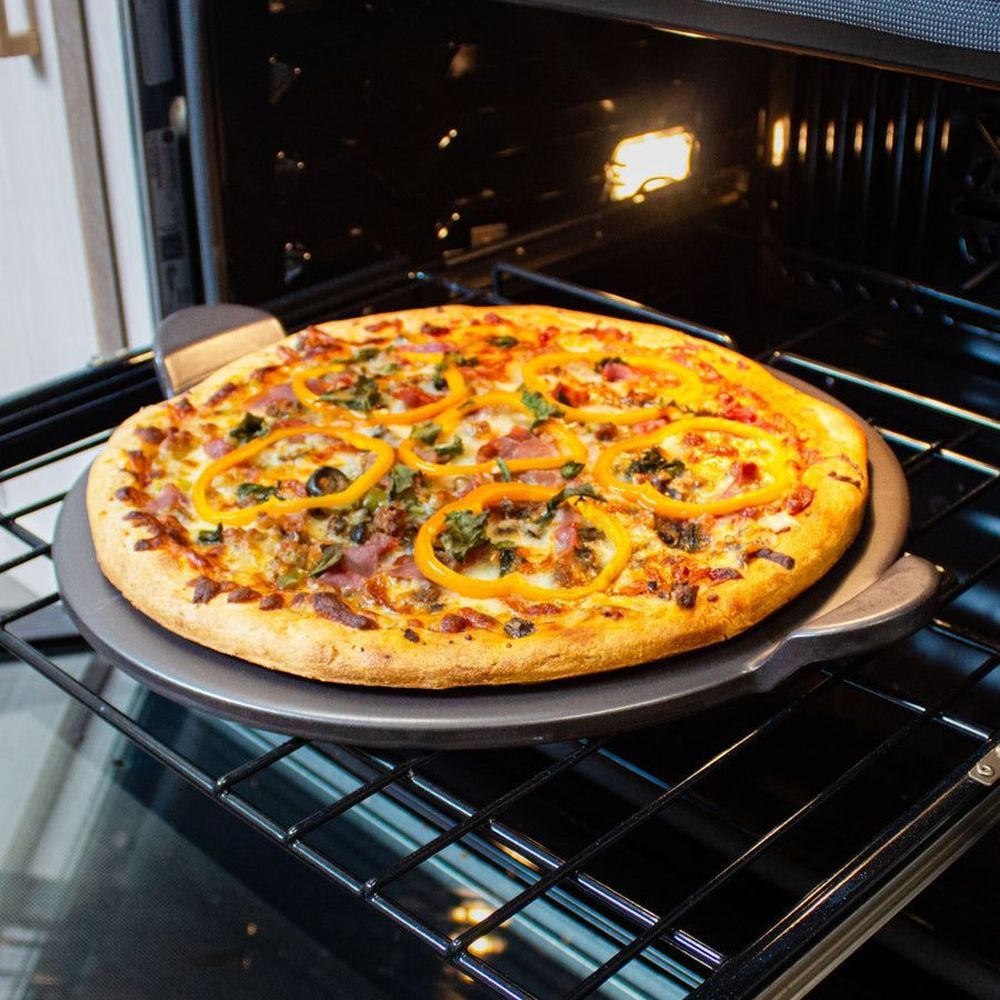 Old Stone Pizza Kitchen Grey Glazed Pizza Stone With Handle, 13 Inch