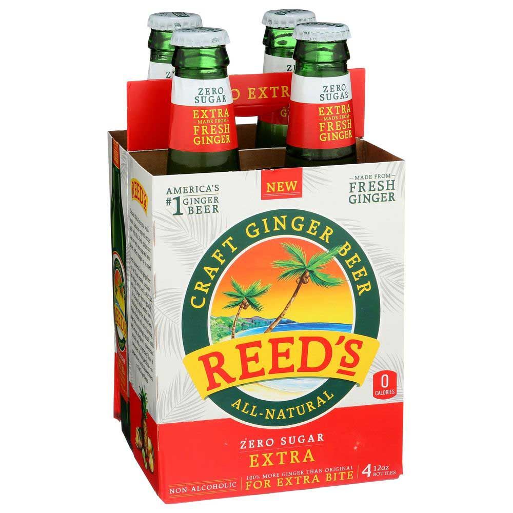 Reed's Zero Sugar Extra Craft Ginger Beer, 12 Fluid Ounce, 4 Count -- 6 Per Case