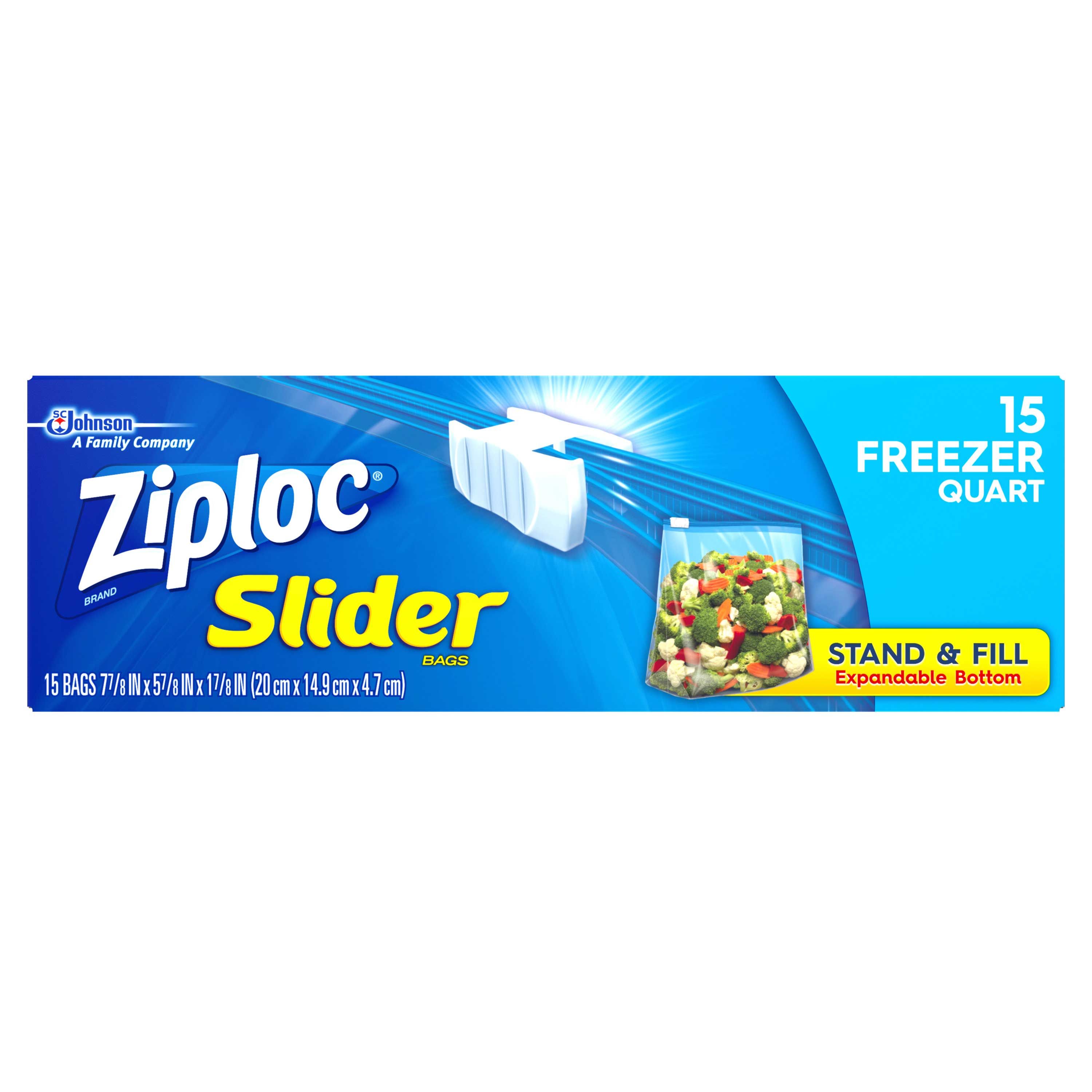 Ziploc Freezer Quart Slider Bag, 15 Count -- 12 Per Case