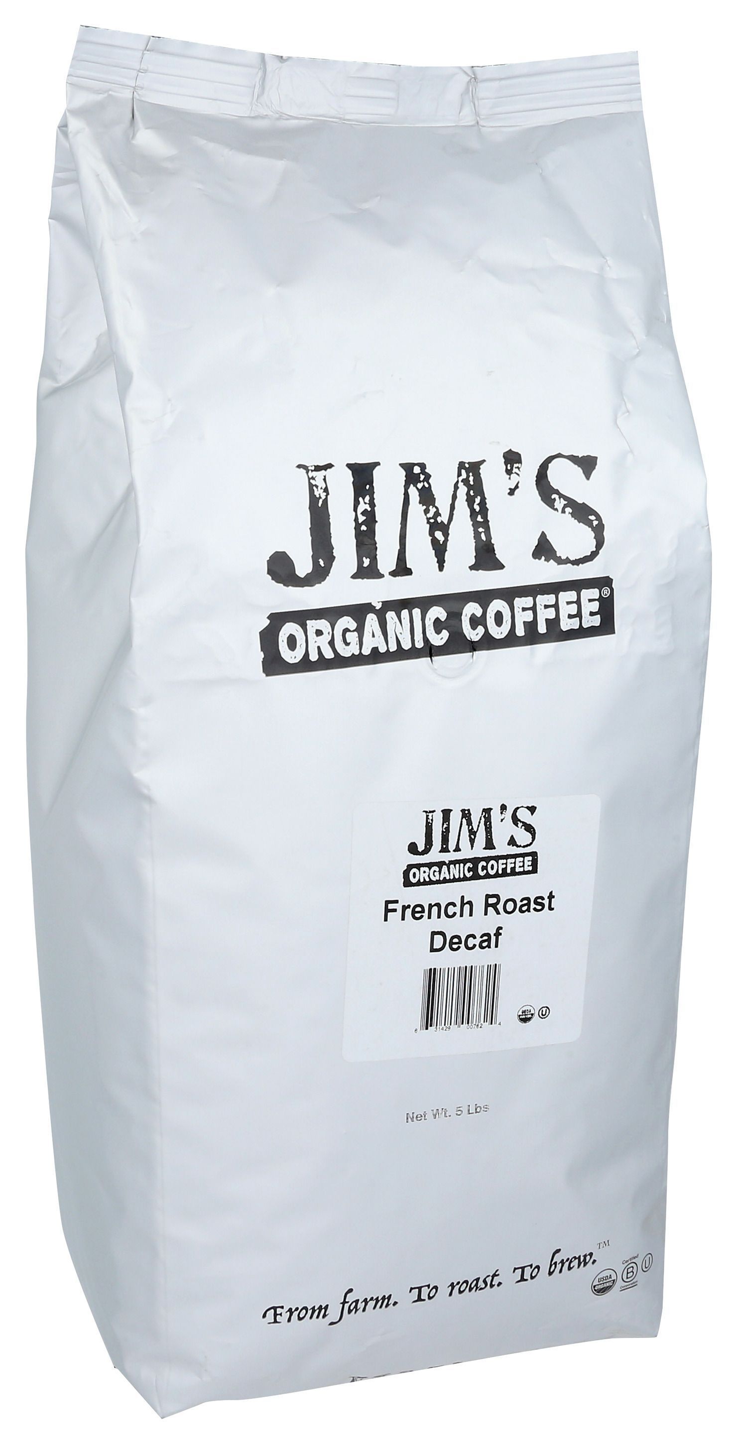 Jim's Organic Coffee French Roast Decaf Coffee, 5 Pound