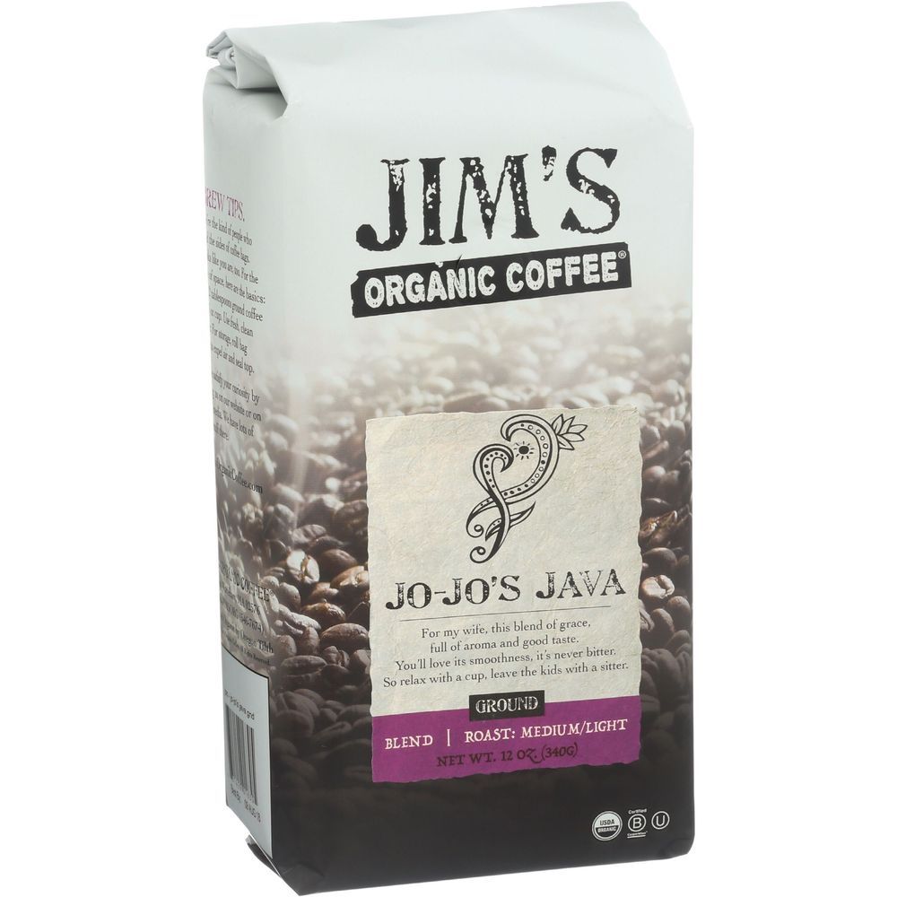 Jims Organic Coffee Jo Jos Java Medium Or Light Roast Ground Coffee, 12 Ounce -- 6 Per Case