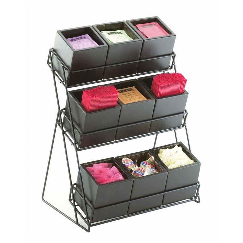 Cal-mil Midnight Bamboo 9 Bin Iron 3 Tiered Display, 13 X 9.5 X 17.5 Inch