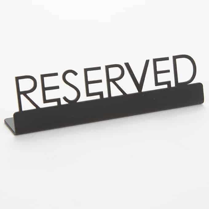 American Metalcraft Black Stainless Steel Laser Cut Reserved Sign, 5 X 3/4 X 1-1/4 Inch