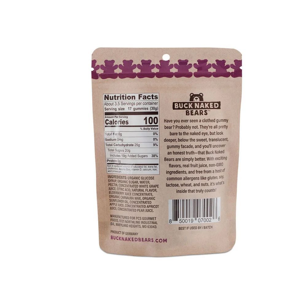 Buck Naked Bears Grape Elderberry Gummy Bears, 3.5 Ounce -- 12 Per Case