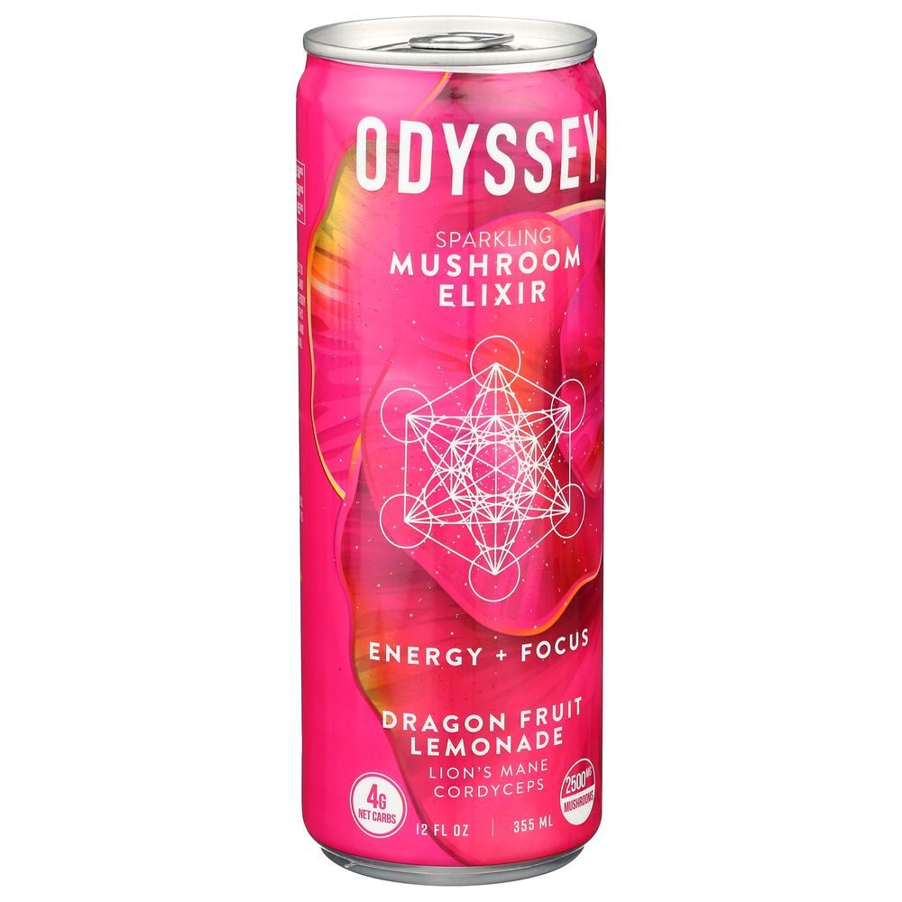 Odyssey Dragonfruit Lemonade Sparkling Energy Mushroom Elixir, 12 Fluid Ounce -- 12 Per Case