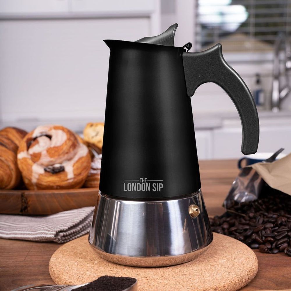 London Sip Stainless Steel Black Stovetop 10 Cup Espresso Maker