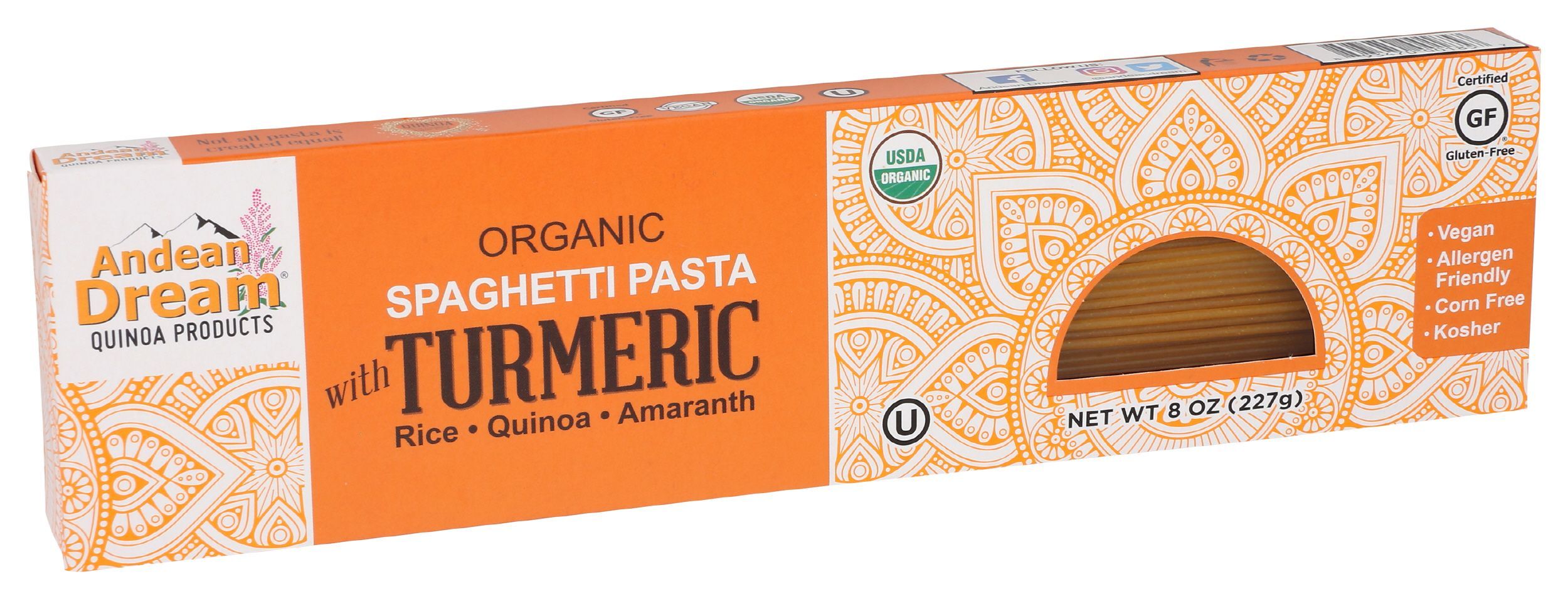 Andean Dream Organic Spaghetti With Turmeric, 8 Ounce -- 12 Per Case