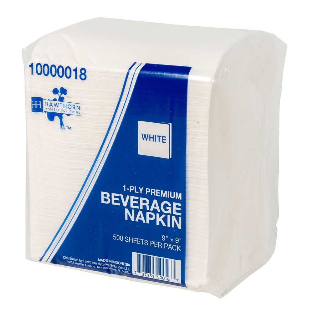Hawthorn White 1 Ply Premium Paper Beverage Napkin, 9 X 9 Inch -- 400 Per Case