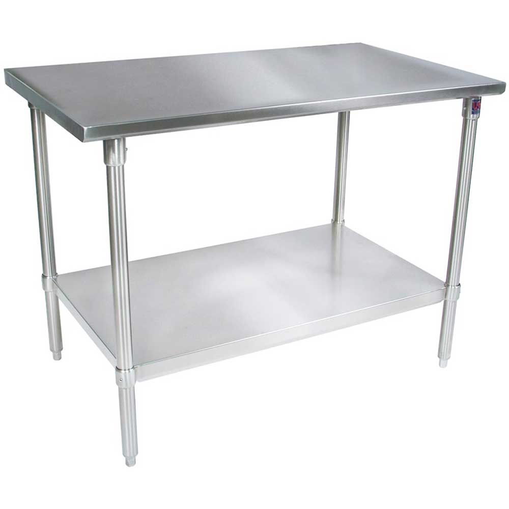 John Boos 14 Gauge Stainless Steel Flat Top Work Table With Galvanized Base And Adjustable Shelf, 48 X 24 Inch