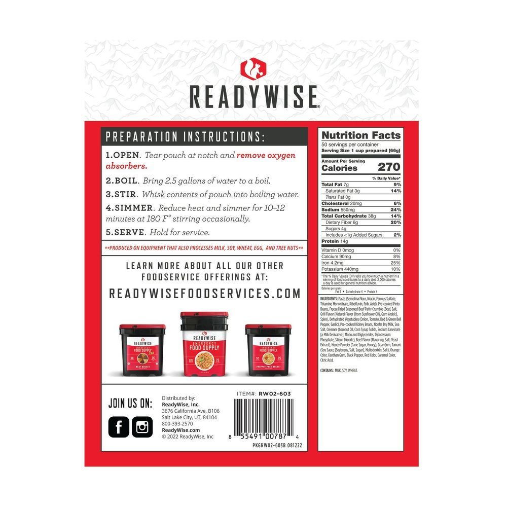 Readywise Chili Macaroni With Beef, 50 Servings -- 4 Per Case