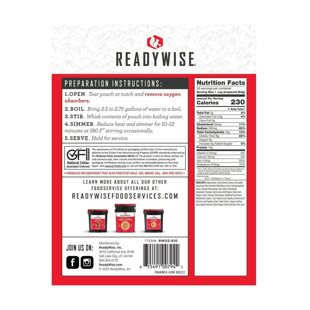 Readywise Chicken Burrito Bowl, 50 Servings -- 4 Per Case