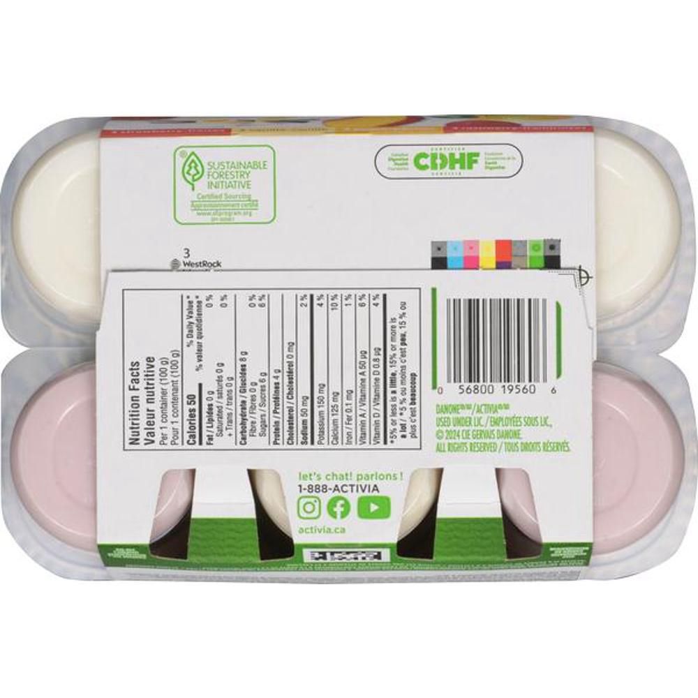 Activia Strawberry/vanilla/raspberry/peach Fat Free Yogurt, 100 G -- 48 Per Case