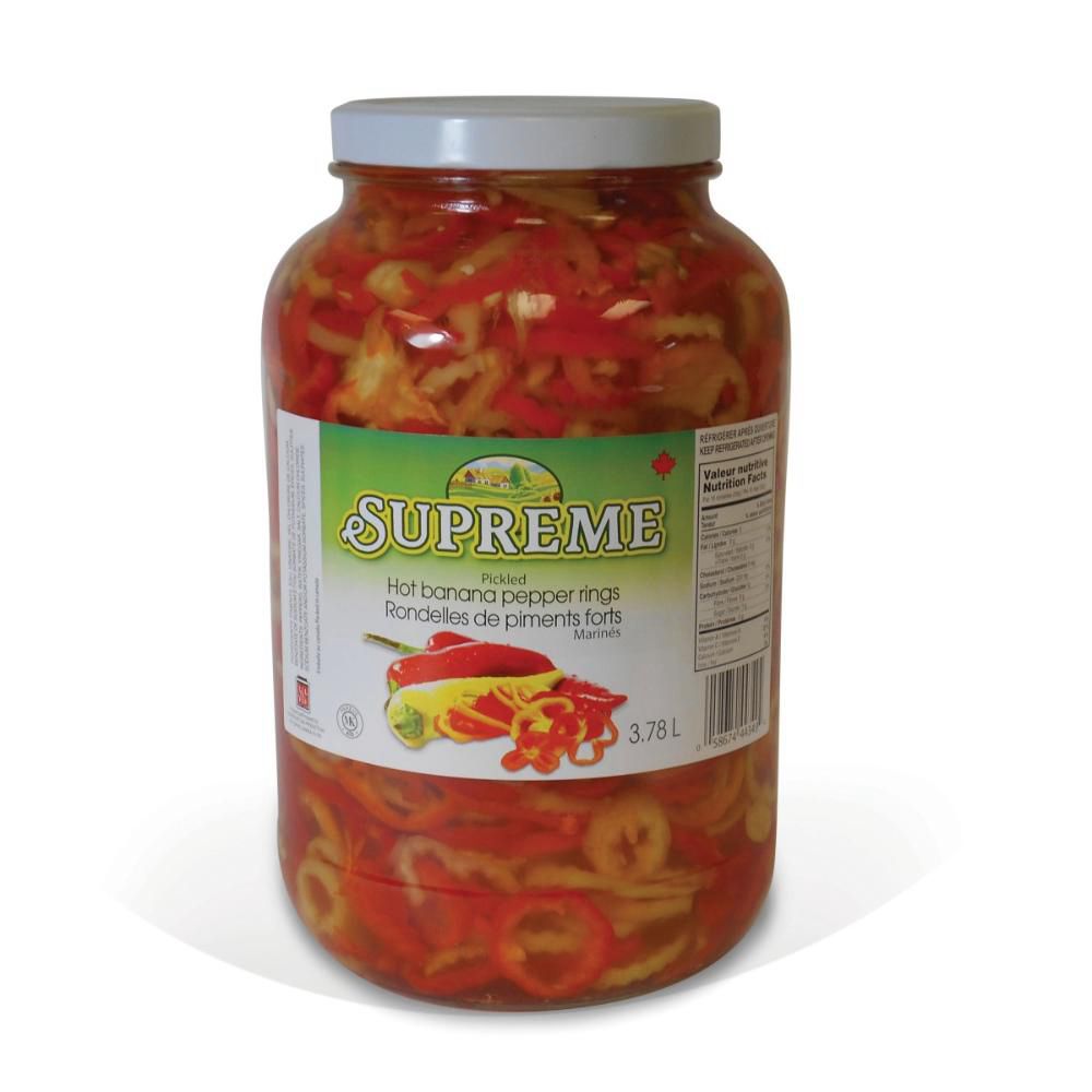 Supreme Pickled Hot Banana Pepper Rings, 3.78 L -- 4 Per Case
