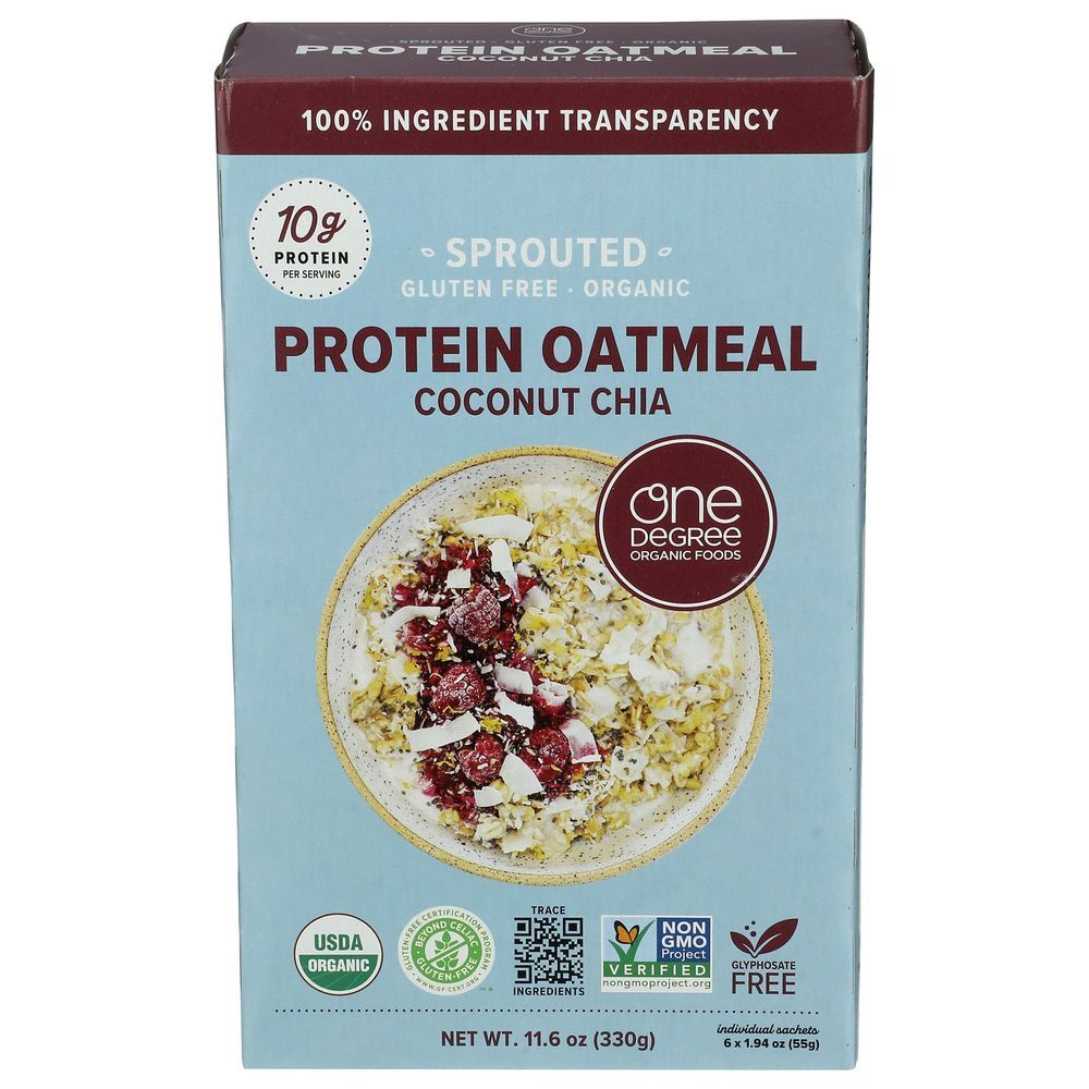 One Degree Organic Foods Coconut Chia Gluten Free Instant Oatmeal, 11.6 Ounce -- 6 Per Case