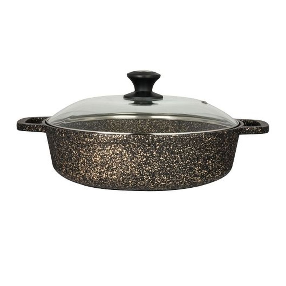 Folio Bronzed Granite Round Induction Buffet Pot With Tempered Glass Lid, 128 Ounce
