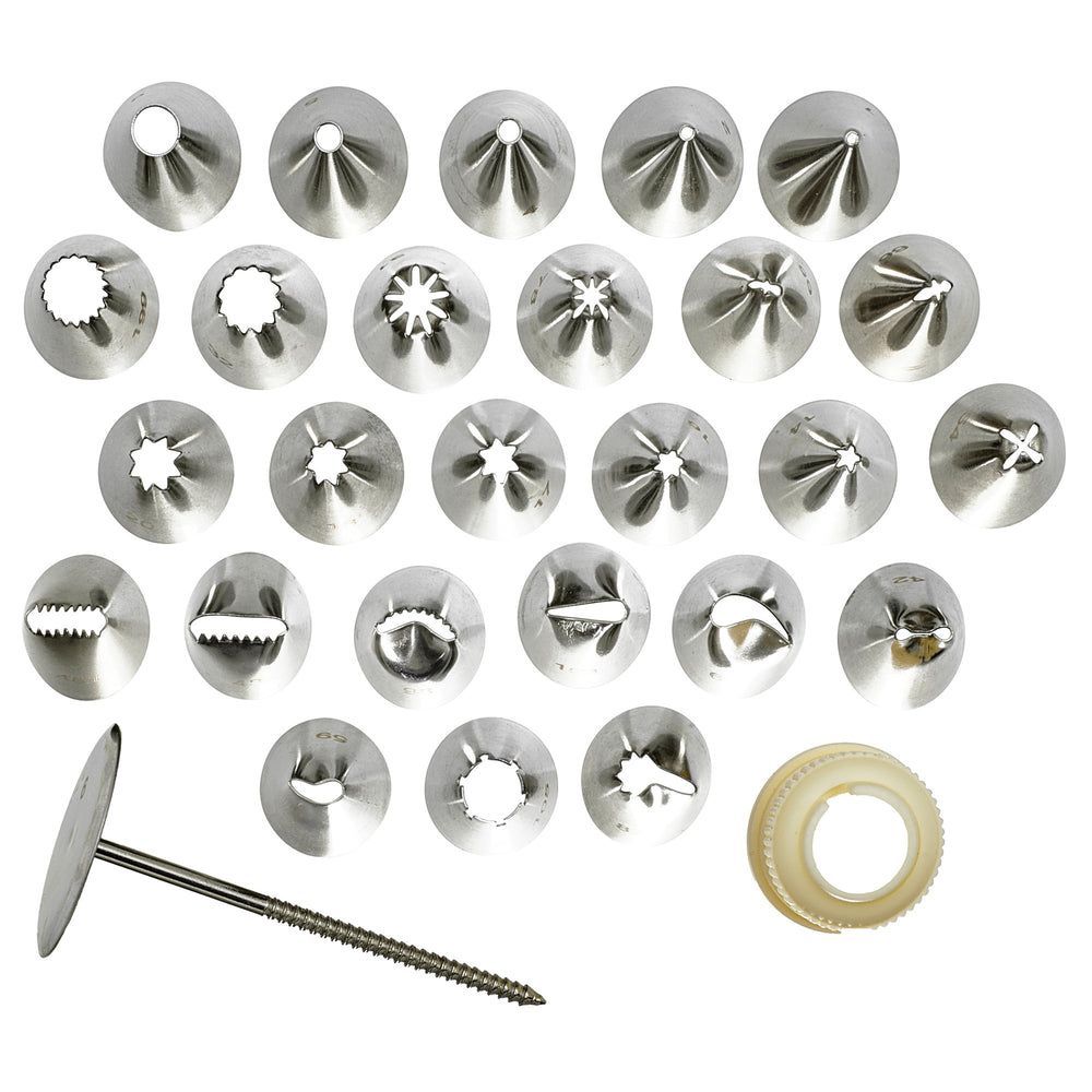 Winco 18/8 Stainless Steel 26 Piece Cake Decorating Tip Set -- 12 Set Per Case
