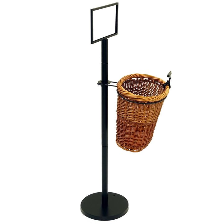 Mobile Merchandisers Matte Black Frame Single Willow Basket Stand With Sign Frame, 12 X 36 X 16 Inch