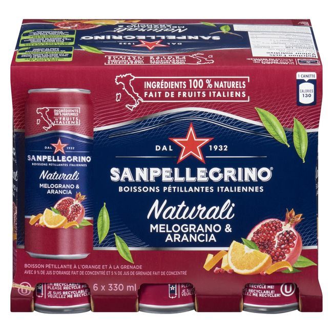 San Pellegrino Boisson Pétillante Naturali Melograno Et Aran, 330 Ml -- 24 Par Caisse