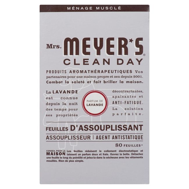 Mrs. Meyer's Clean Day Feuilles Assouplissantes À La Lavande, 80 Unités -- 12 Par Boîte