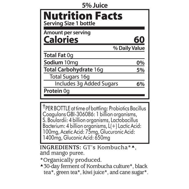 Gt's Synergy Kombucha À La Mangue Mystique Biologique, 480 Ml -- 12 Par Boîte