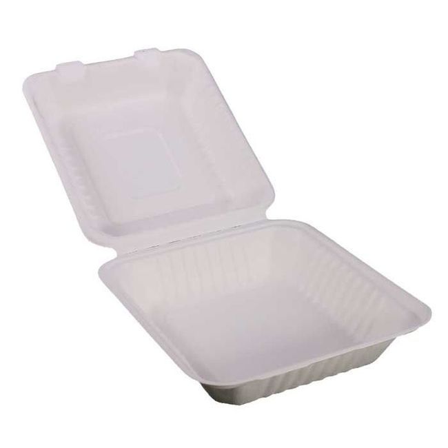 Kitch 24/7 Contenant À Charnière Compostable En Fibre Moulée Blanche, 8 X 8 Po -- 200 Par Caisse