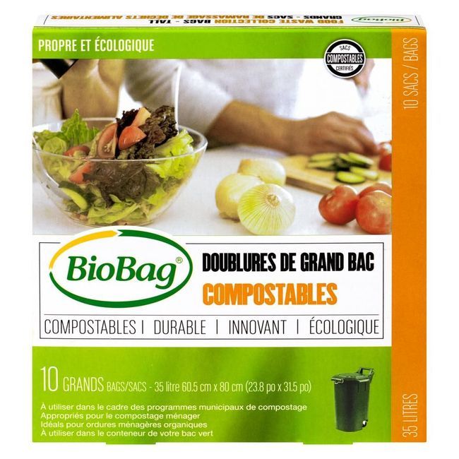 Biobag 35 L Compostable Tall Bin Liners, 10 Count -- 12 Per Case
