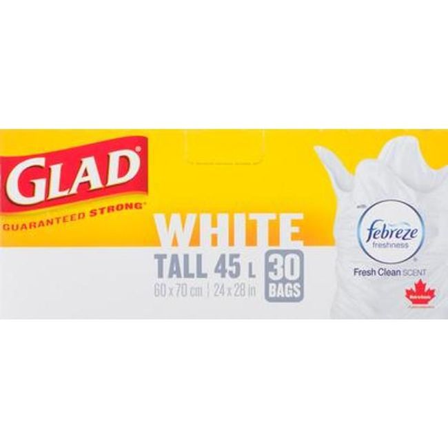 Glad Fresh Clean Scent Tall White Garbage Bags, 30 Count -- 12 Per Case