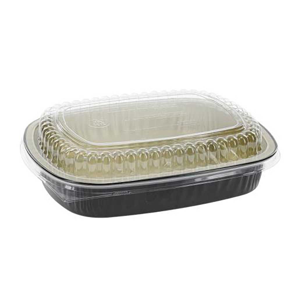 Pactiv Contenant Classique En Aluminium Noir/doré/transparent Avec Couvercle Dôme En Pet, Capacité De 46 Oz -- 50 Par Boîte