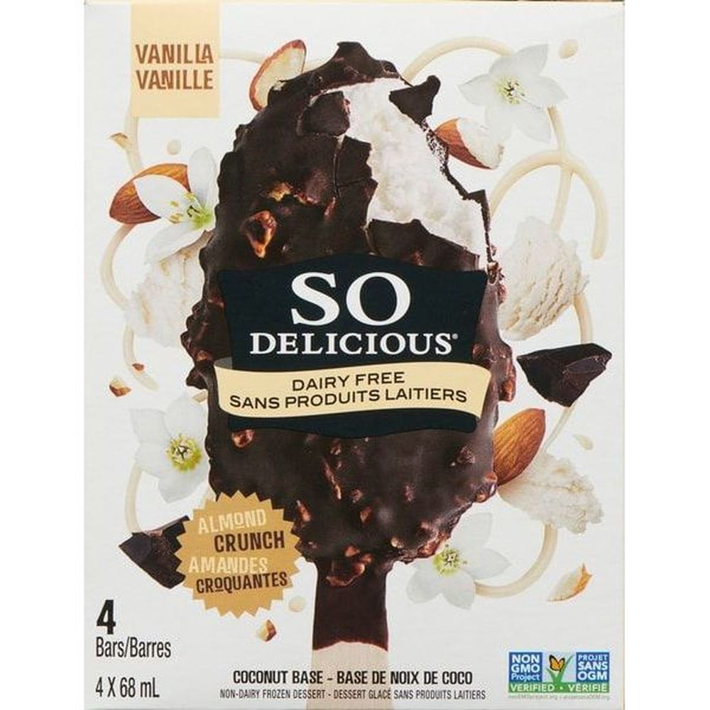 So Delicious 68 Ml Coconut Almond Crunch Vanilla Frozen Dessert Bar, 4 Count -- 6 Per Case
