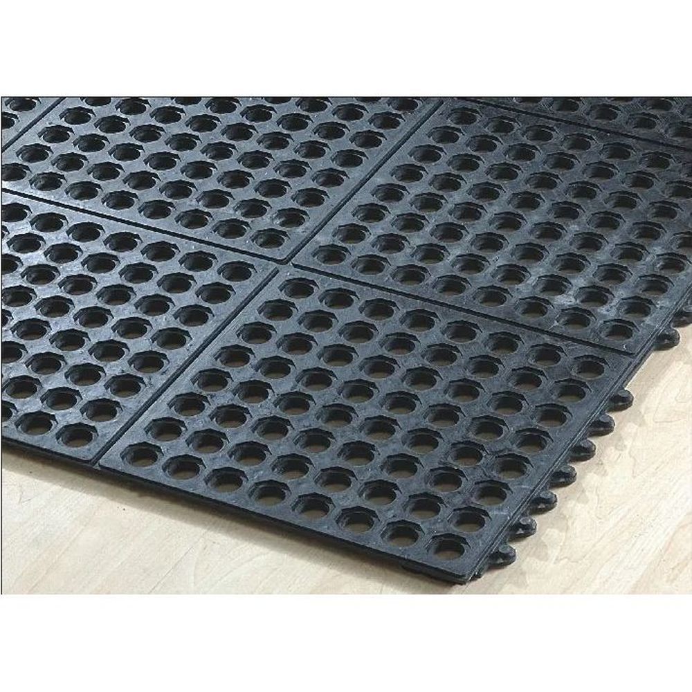 Happy Mat Tapis Anti-fatigue En Caoutchouc Noir Emboîtable Et Résistant Aux Graisses, 91 X 91 Cm