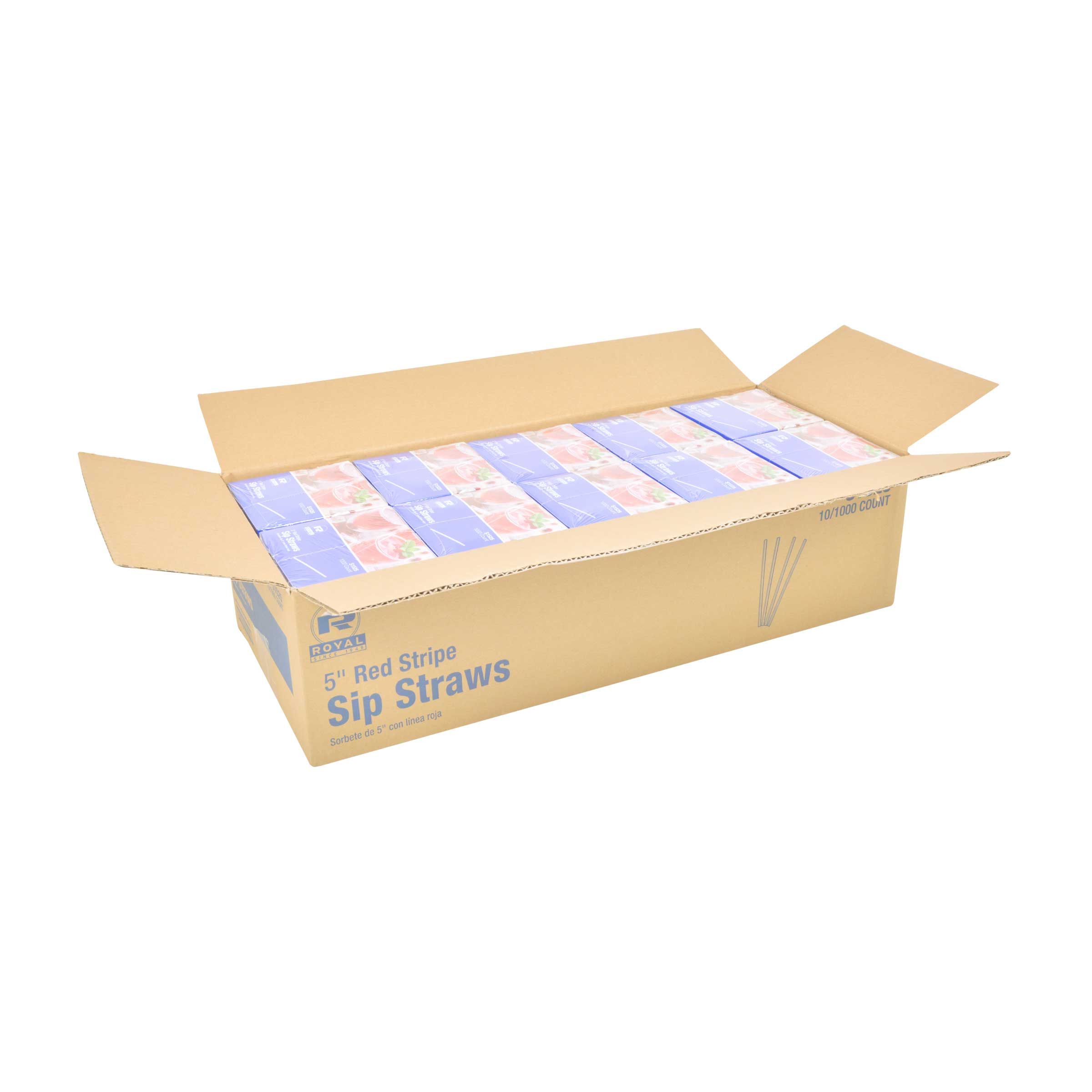 Royal White With Red Stripe Sip Straw Stirrer, 5 Inch -- 10000 Per Case