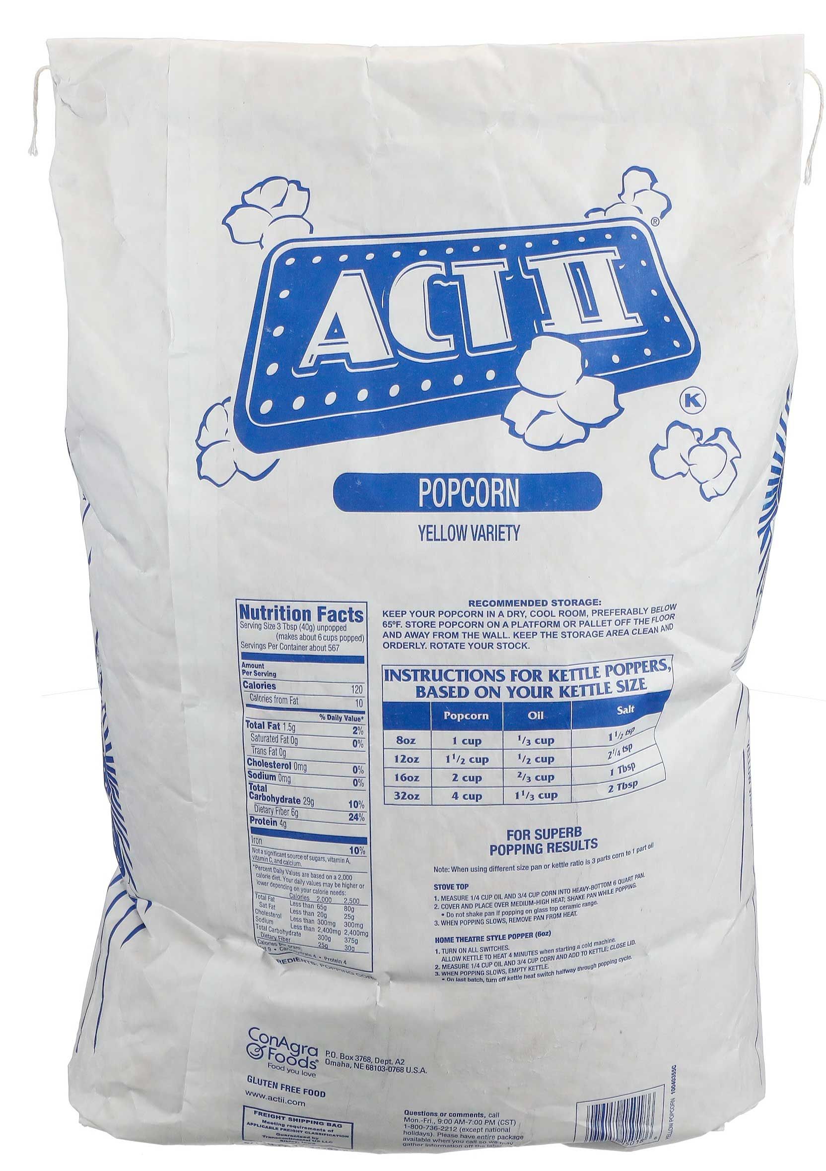 Act Ii Medium Yellow Popcorn, Kernels Bag, 50 Pound
