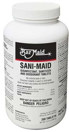 Bar Maid Disinfectant Sanitizer and Deodorant Tablet - 200 count per pack -- 4 packs per case