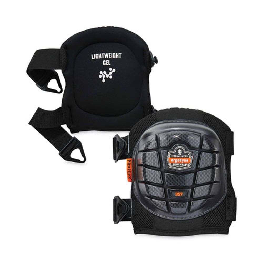 Ergodyne Proflex 357 Black Short Cap Buckle Closure Lightweight Gel Knee Pad, One Size Fits Most