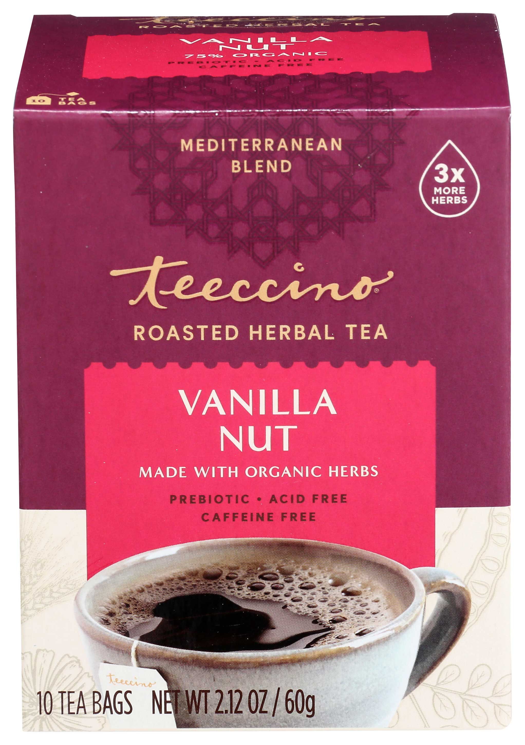 Teeccino Organic Mediterranean Vanilla Coffee, 10 Tee Bags Count -- 6 Per Case
