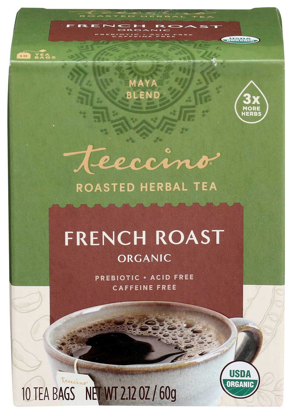 Teeccino Organic French Roast Herbal Coffee, 10 Tee Bags Count -- 6 Per Case