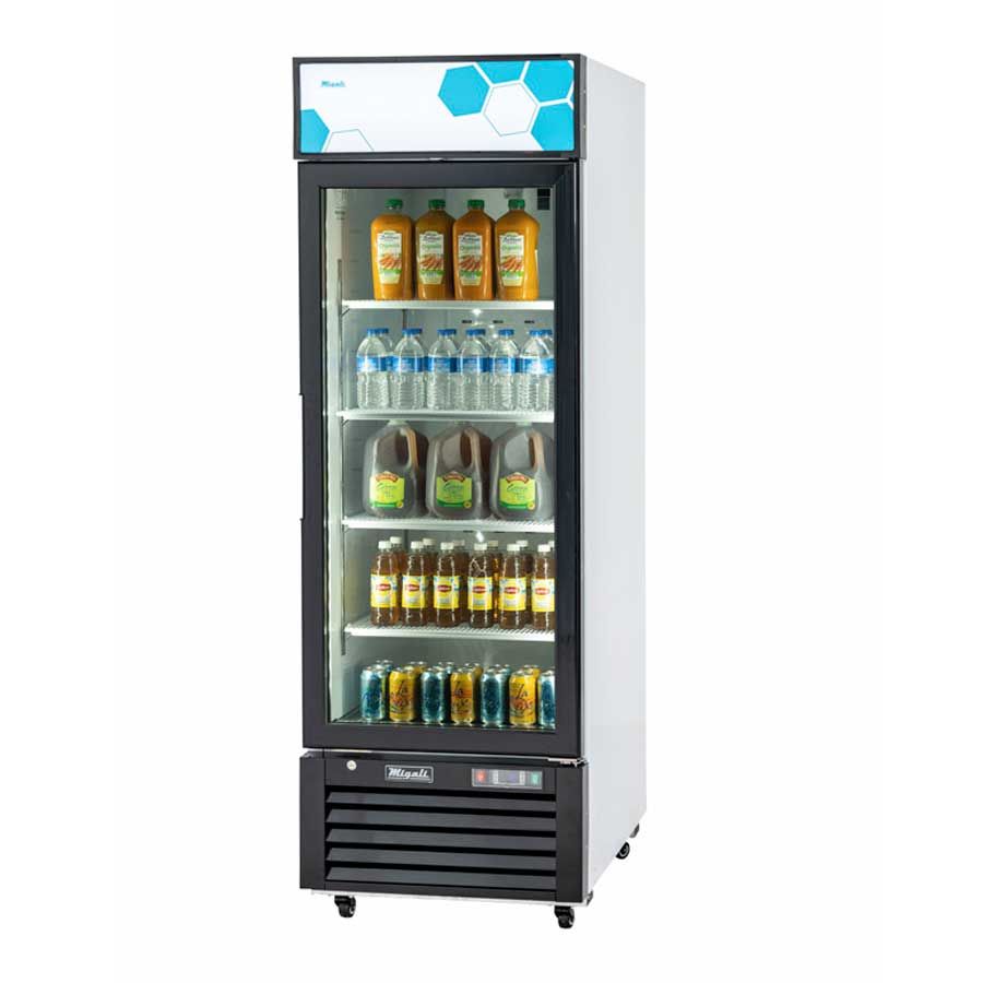 Migali Powder Coated Steel 1 Glass Door Merchandiser Refrigerator With 4 Adjustable Shelves, 24.25 Inch Width X 24 Inch Depth X 76.25 Inch Height