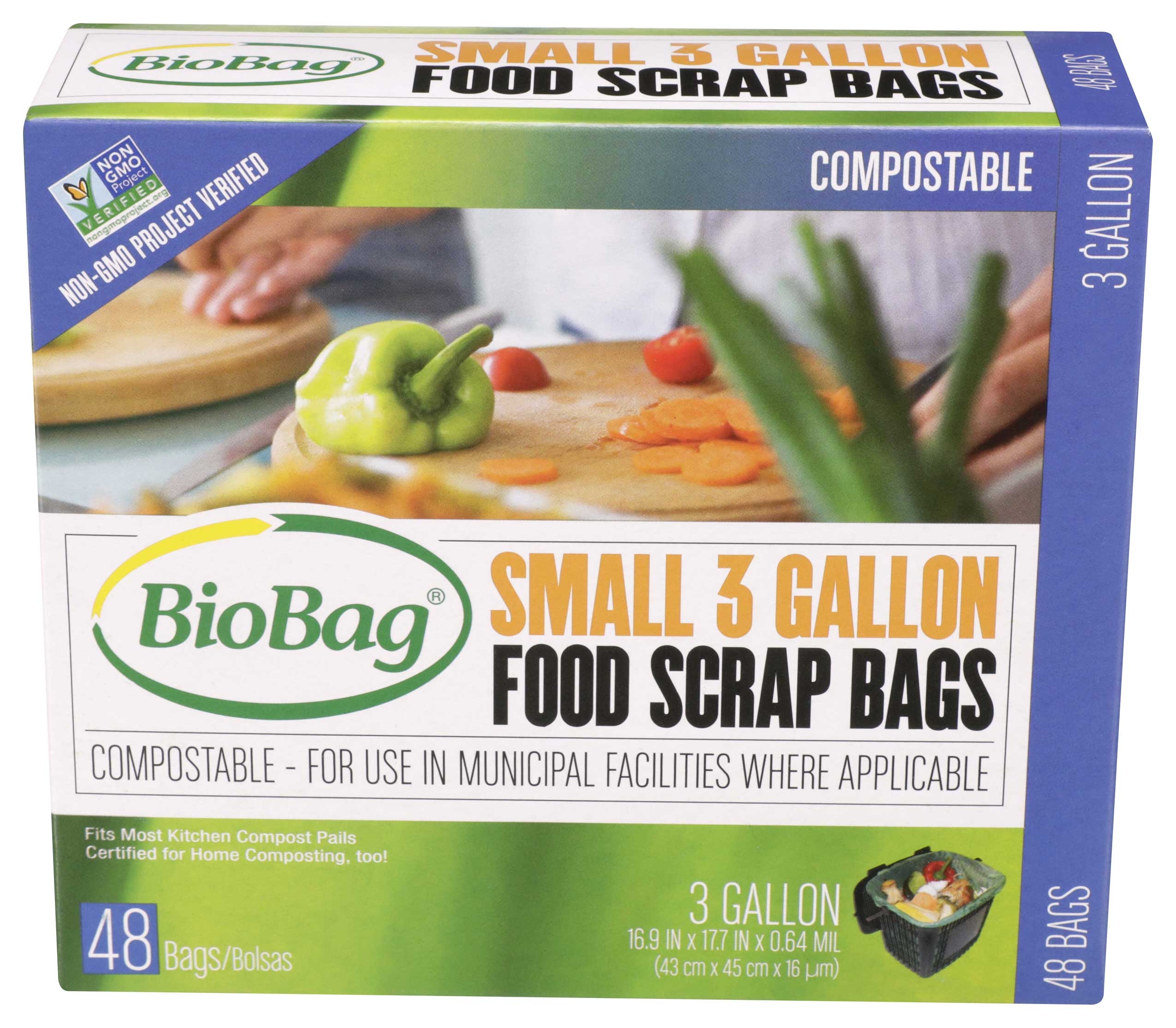 Biobag Small Compostable Food Scrap Bag, 3 Gallon - 48 count per pack -- 12 packs per case