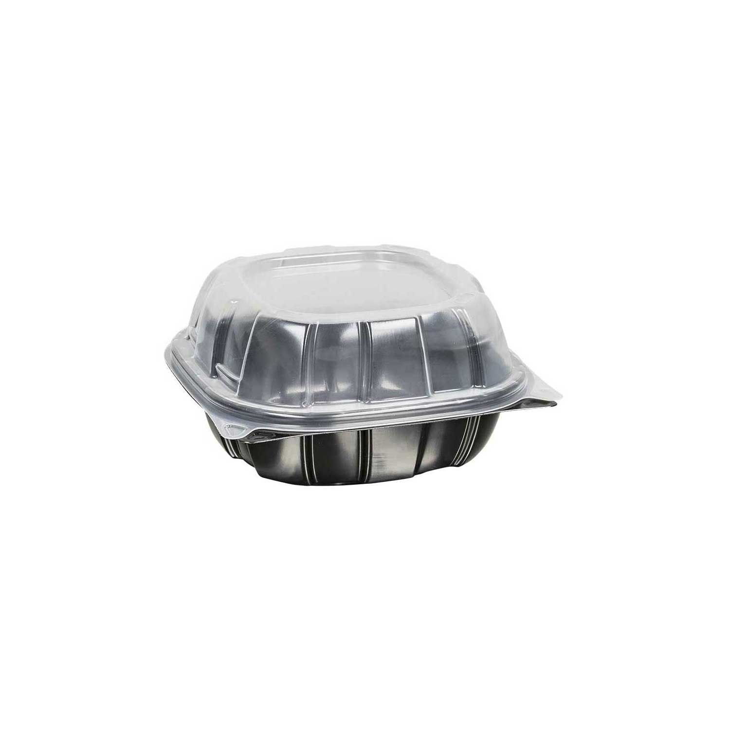 Inno-pak 6 Inch Rigid 1 Cell Clear Polypropylene Top Black Bottom Carry Out Microwave Hinged Container, 22 Fluid Ounce -- 171 Per Case