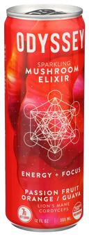 Odyssey Passion Fruit Orange Guava Sparkling Mushroom Elixir Energy Plus Focus Drink, 12 Fluid Ounce -- 12 per case