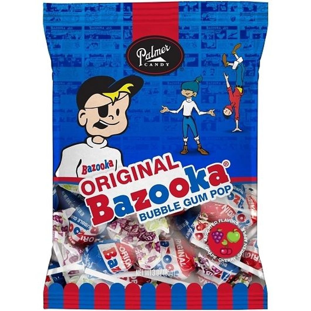 Palmer Candy Bazooka Bubble Gum Pops - Peg Bag -- 8 per case