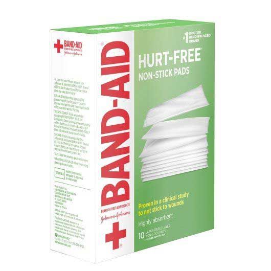 Johnson's And Johnson's Band-aid Hurt-free High Absorbent Large Triple Layer Non-stick Pad, 10 Count -- 24 Per Case