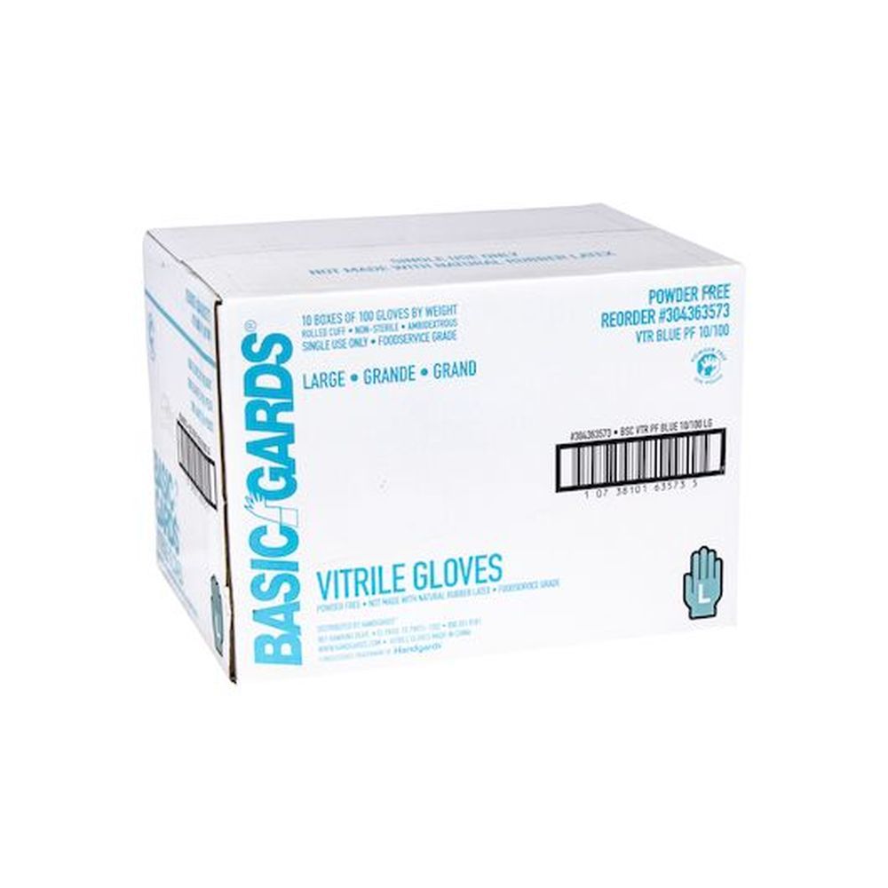 Handgards Powder Free Blue Vitrile Large Gloves, 100 Count -- 1000 Per Case