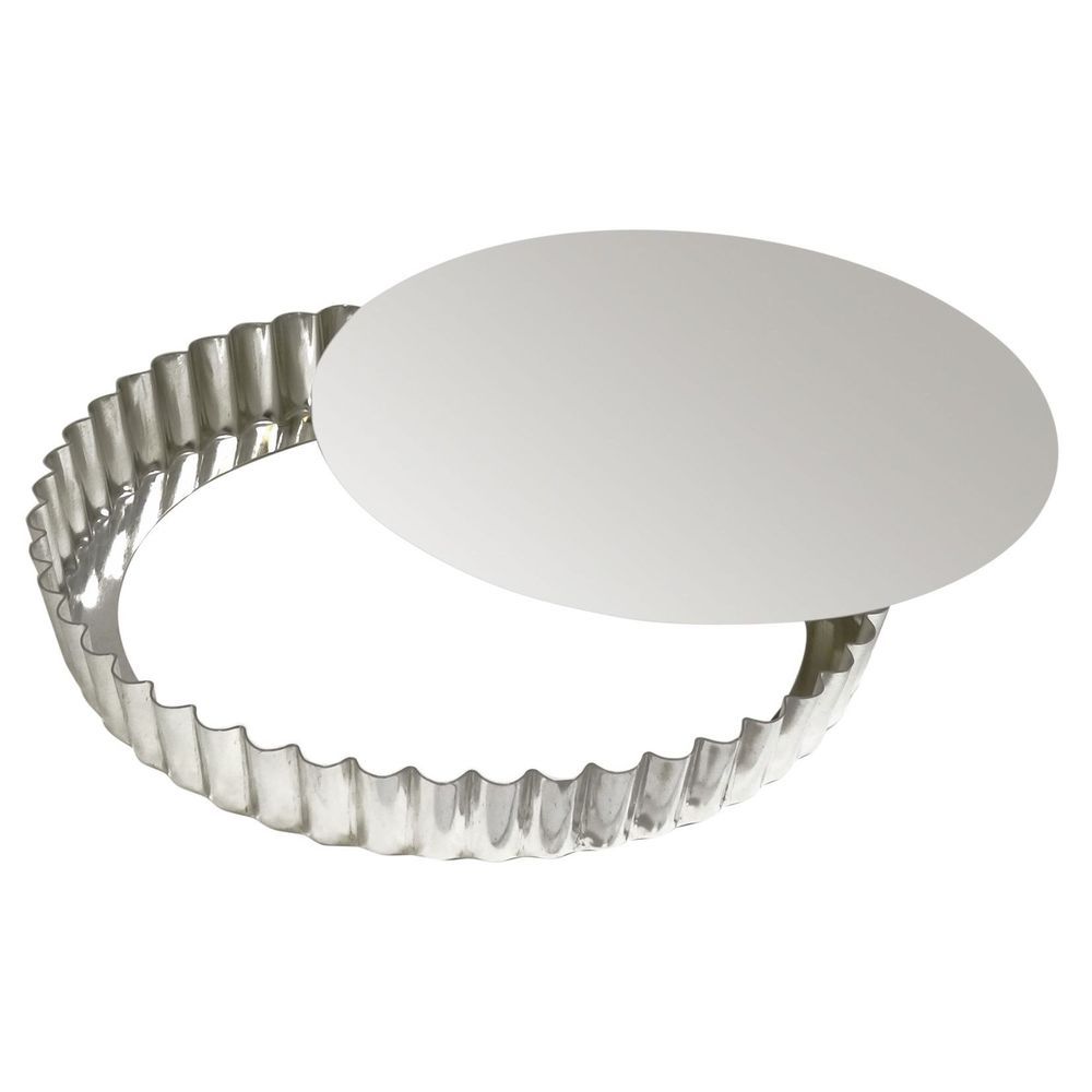 Gobel Tin Plate Round Fluted Tart Mold With Removable Bottom, 12.2 Inch Dia X 1 Inch Height Cavity